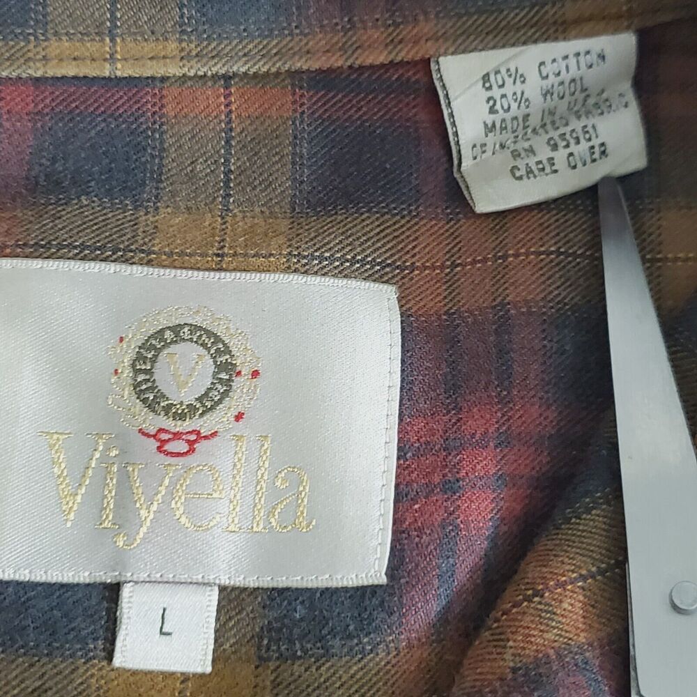 Viyella‎ L Plaid Wool Blend Long Sleeve Button Vintage Made in USA